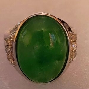 Jade and Diamond Ring set in Silver.
